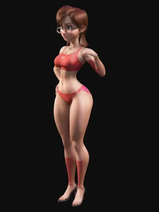 3D model for Helen Parr, T-Pose, full height, fat hips, fat breast, Looks straight ahead, no glass