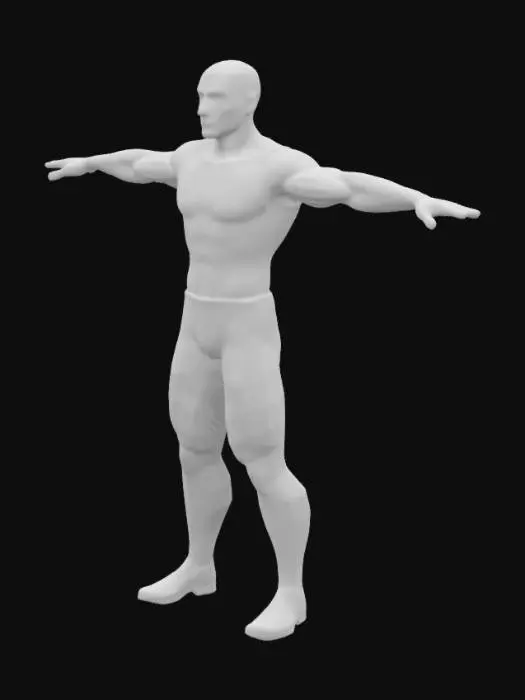 3D model for Muscular male mime artist with defined physique, black and white striped shirt, black pants, white gloves, and classic mime face paint with black accents. Confident pose, strong body language, realistic anatomy with detailed muscles. Clothing with natural folds, gloves with fabric texture, smooth matte face paint. Neutral background, high-res render with PBR materials, realistic lighting, soft shadows. T-pose and A-pose for rigging, game-ready, clean topology, low-poly and high-poly models, 
