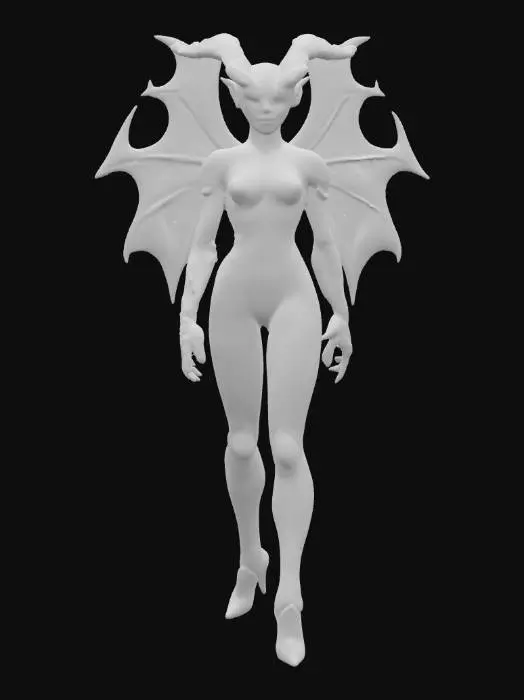 3D model for "Sci-fi humanoid cyberdemon woman, elegant yet menacing figure with sleek, futuristic curves. Wearing a partly translucent bodysuit that reveals glowing energy streams flowing across her body. Entire body infused with radiant neon energy, subtle cybernetic implants and biomechanical details. Hyper-realistic beautiful face with sharp, expressive features, glowing eyes. Epic commanding stance, highly detailed textures, ultra sharp resolution, cinematic sci-fi atmosphere with dramatic lighting."