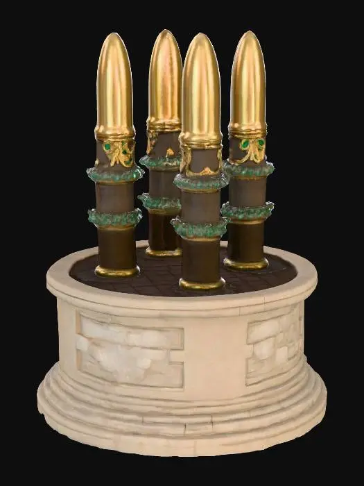 3D model for Create a 3D faithful representation image in a 45º perspective view of the metaes posts found on the center spina inside the Circus Maximus in Ancient times. Use these images as references