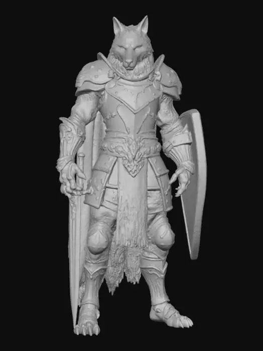 3D model for werewolf solder with knight armor, a sword and shield.