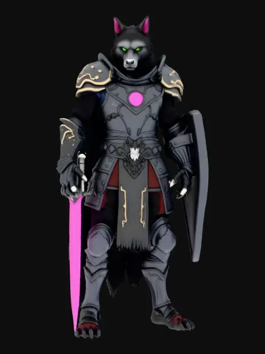 3D model for werewolf solder with knight armor, a sword and shield.
