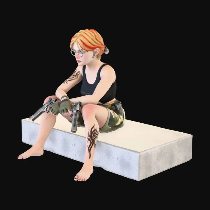 3D model for Military girl in shorts bare feet two deagle pistols and black tank top blond glasses black painted nails and toenails sitting on the edge , red hair, white background , freckles , earrings įmokas
To character Pain from Naruto , toe ring, tatto one leg and arm