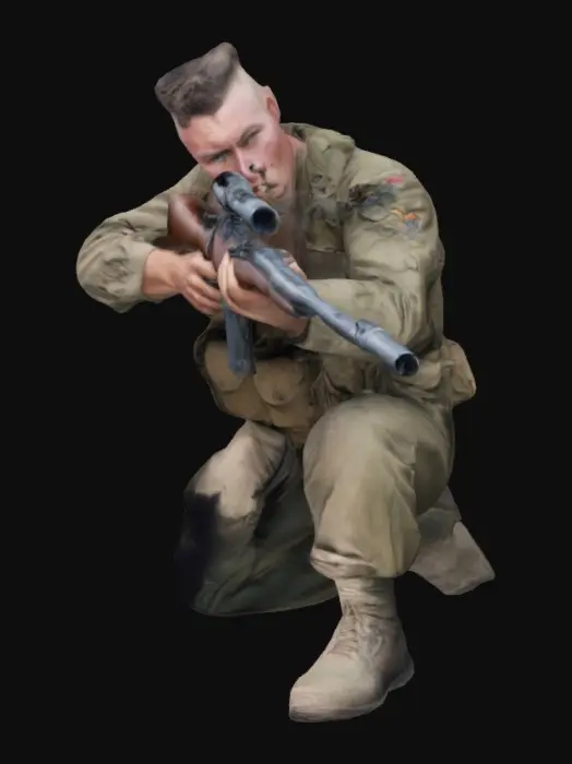 3D model for ww2 us sniper, marine. mohawk haircut, 101st airborne, aiming at target, shooting