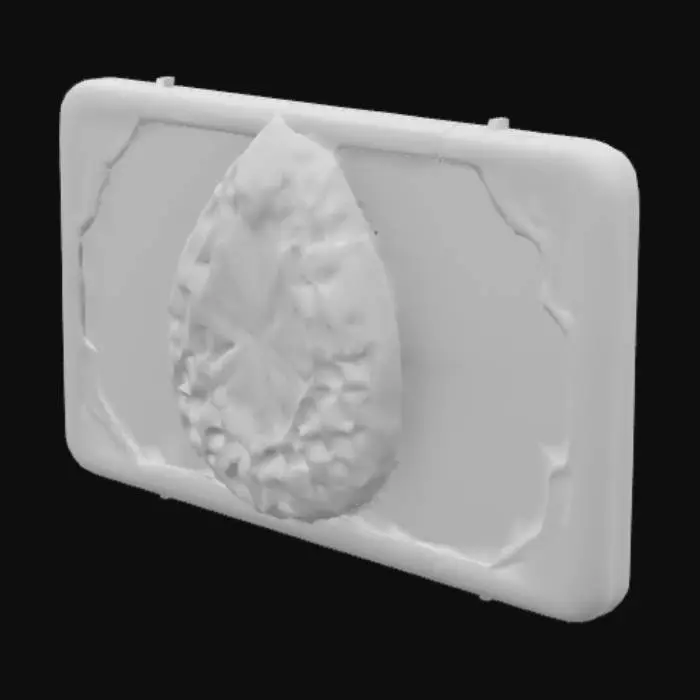 3D model for Design a high-end digital NFT card showcasing a certified emerald from Brazil. The layout should combine elegance and tech aesthetics, with a sleek, futuristic frame. Center the emerald as a glowing 3D object (2.85 ct, vivid intense green, AAA+ clarity, pear shape), floating over a dark background with blockchain grid elements. 