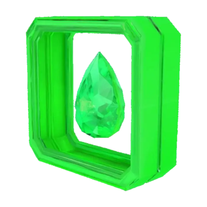 Design a high-end digital NFT card showcasing a certified emerald from Brazil. The layout… - Crypto 3D model, AI generated