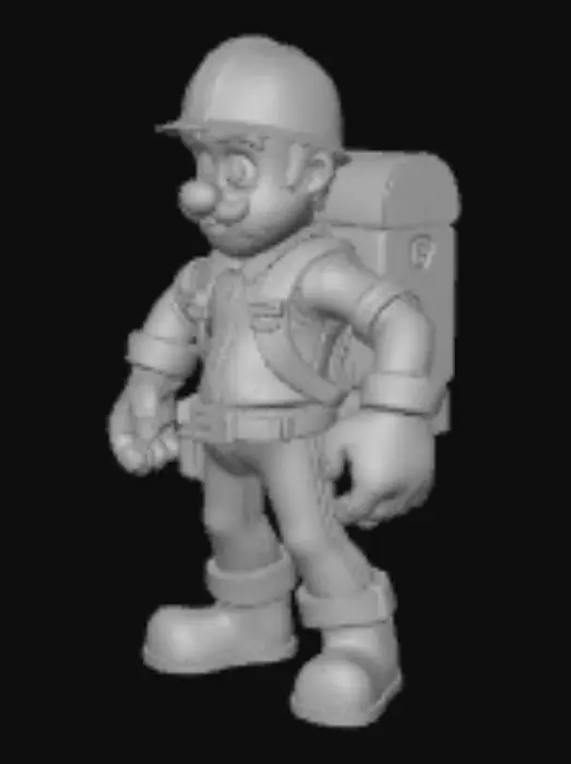 3D model for Low-poly human miner character, male, stylized, wearing helmet with headlamp, gloves, boots, and backpack