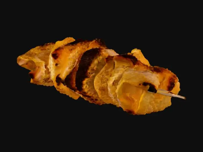 3D model for 画像生成AI向けの、詳細な英語のプロンプトを生成します。
A photorealistic, highly detailed image of perfectly grilled chicken skin (yakitori style). The chicken skin, skewered on a thin bamboo stick, is richly rendered with glistening fat, appearing succulent and juicy. It has been thoroughly roasted over charcoal, showing a delicate char on both the skin and the bamboo skewer. The lighting is warm and inviting, highlighting the crispy texture and savory appeal of the yakitori.