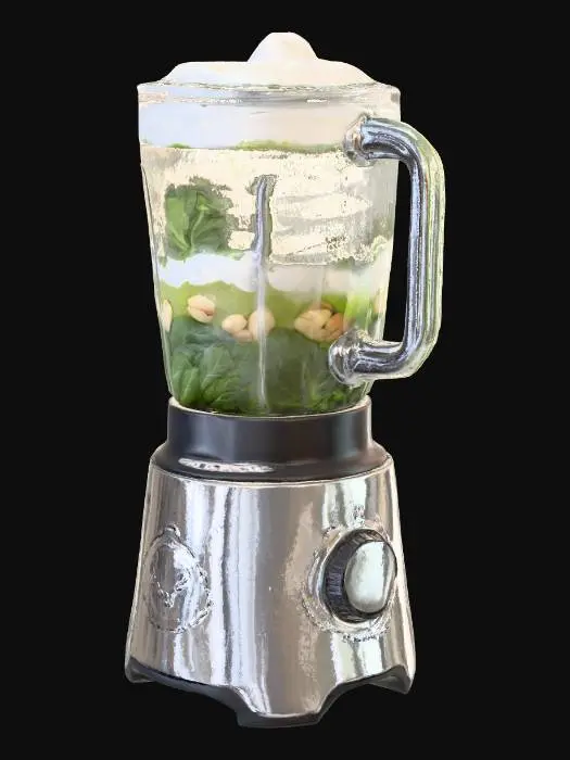 3D model for An illustration of an electric juice blender with a transparent jar, filled with frothy mixed juice. The blender is powered on, and the juice inside is visibly churning and foaming. An illustration of an electric juice blender with a transparent jar, filled with frothy mixed juice. The blender is powered on, and the juice inside is visibly churning and foaming.
Art style: Photorealistic, high detail, sharp focus, professional product photography. 