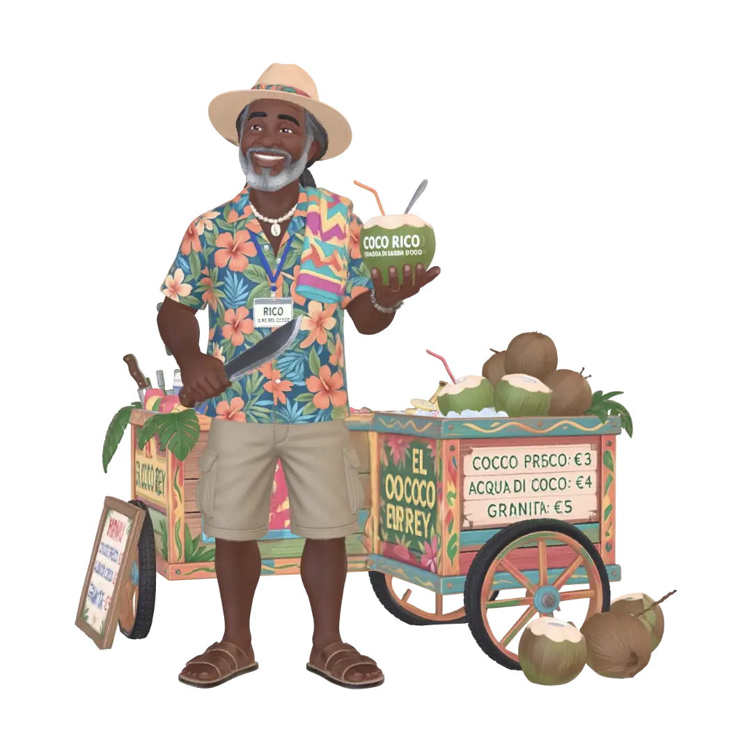 Rico the Coconut King 3D model, vytvořený pomocí AI