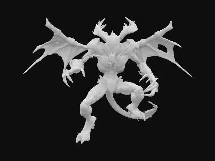 3D model for fantasy fiery cyborg demon, in attack, claws extended forward, obsidian armor, cracked lava body, hovering in the air, extremely details