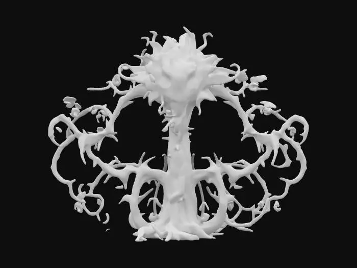3D model for fantasy monster flower, twisted thorny body, long tendrils instead of hands, body covered in thorns and leaves, scary face, extremely details, high resolution texture, epic stance
