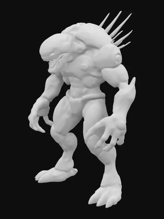 3D model for sci-fi cybernetic electronic monster from another world, raging with a huge mouth full of fangs, defending itself, robotic elements and organic skelet, special armor made of technological metal plastics, extremely details, high enhanced textures