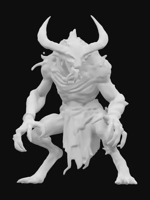 3D model for fantasy holographic demon in attack, reaching for a victim, dressed in ragged clothes, extremely detailed, high resolution texture, apocalyptic look, demonic color