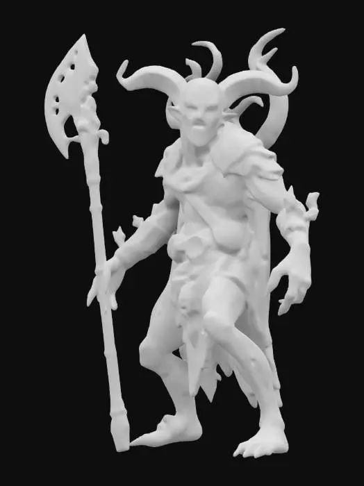 3D model for fantasy monster of mage, half human half lich, grim expression on face, twisted old body, dark magic, cybernetic weapons or laser staff in hand, old torn clothes with bold colors, extremely detailed, high resolution texture, epic stance, #ChronoForgeWeapon#