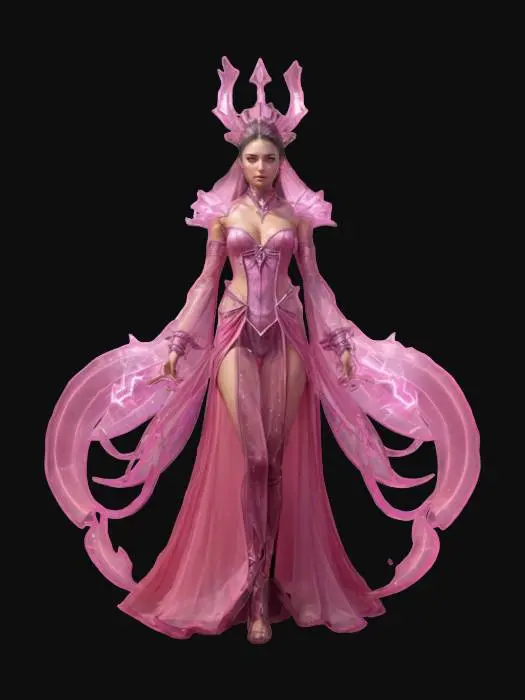 3D model for fantasy female elementalist, slim figure and elegant body, beautifully and neatly dressed with lots of small accessories, she has a magical effect all around her, dreamy expression on her face, extremely details, high resolution texture, epic stance