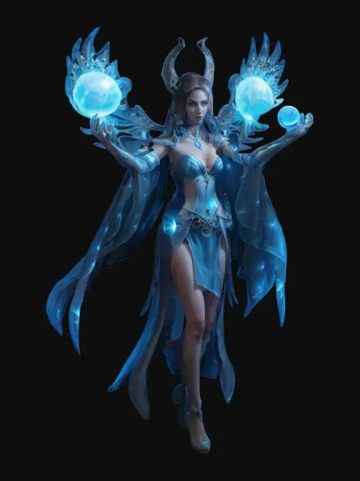 3D model for fantasy female elementalist, slim figure and elegant body, beautifully and neatly dressed with lots of small accessories, she has a magical effect all around her, dreamy expression on her face, extremely details, high resolution texture, epic stance