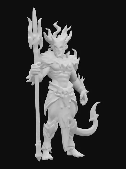 3D model for fantasy water nymph, humanoid, dark fantasy, light blue skin, male, warrior with trident, spear ocean weapon, in action, extremely details, high resolution texture, epic stance