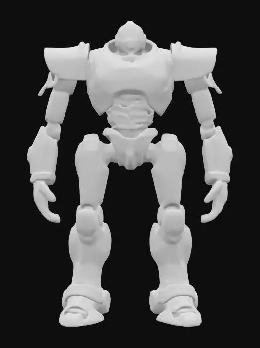 3D model for fantasy mechanical robot, tall strong body, made according to the plans of dwarven technologists, small head, massive arms and legs, entire body covered in metal plating, extremely details, high resolution texture, epic stance
