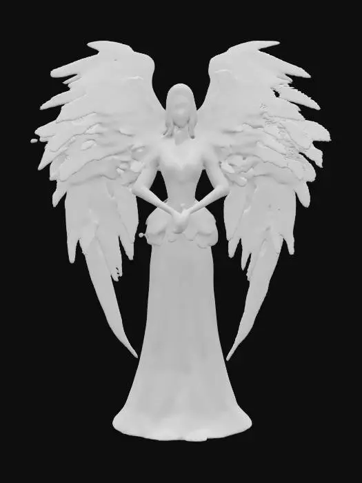 3D model for fantasy female gothic dark angel, tall and elegant body, beautiful wings, elegant clothes with epic patterns, upright and proud stance, delicate and beautiful face, with or without a weapon in hand, extremely details high resolution texture, epic stance