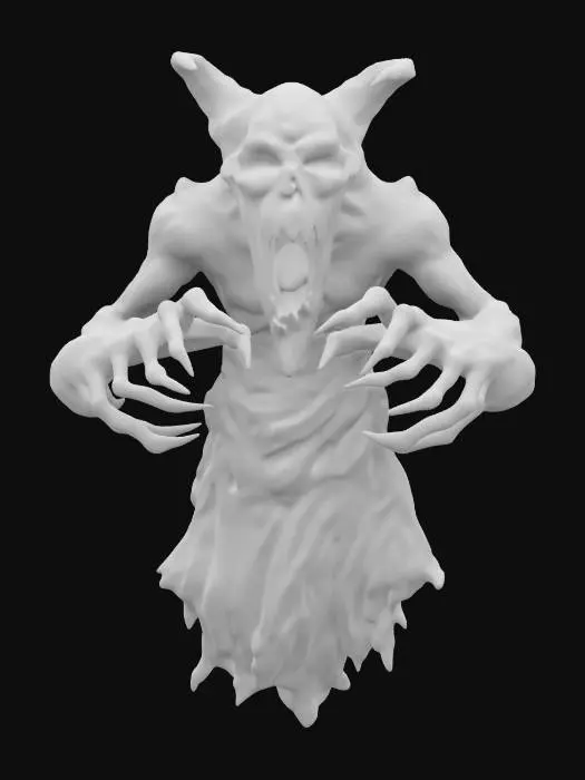 3D model for fantasy dark wraith, body floating in the air and emerging from the darkness, lower body disappearing into the darkness, massive toothy muzzle, massive hands reaching forward, terrifying expression, in an attacking position, extremely details, high resolution texture, epic stance