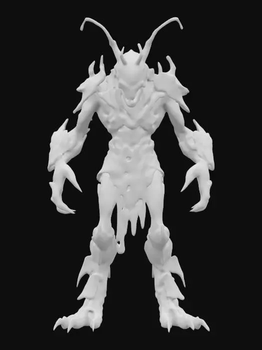 3D model for sci-fi fantasy robotic locust humanoid creature, locust body and humanoid like structure, terrifying expression, in attack, clawed limbs, covered in torn clothes, extremely details, high resolution texture, epic stance