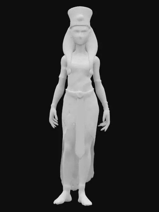 3D model for history female pharaoh cleopatra, noble graceful body, ancient egyptian clothing, long combed decorated hair, light brown skin decorated with symbols, highly detailed beautiful face, extremely details, high resolution texture, epic royal stance, #women#