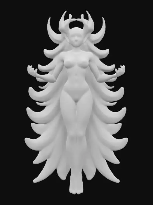 3D model for female supernatural queen elemental, her entire body levitates in the air and radiates energy, a bright glow comes out from behind her back, her body is alabaster white, highly detailed beautiful face, extremely details, high resolution texture, epic stance, #women#