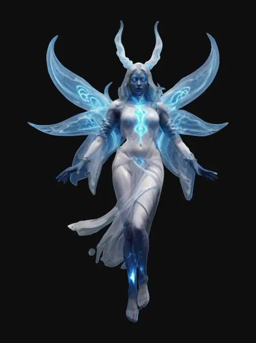 3D model for female supernatural queen elemental, her entire body levitates in the air and radiates energy, a bright glow comes out from behind her back, her body is alabaster white, highly detailed beautiful face, extremely details, high resolution texture, epic stance, #women#