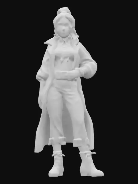 3D model for fantasy young female from street, slim and elegant body, modern comfortable clothing, hands along the body or on the hip, detailed pretty face, groomed hair with decoration, extremely details, high resolution texture, epic stance, #game figure#