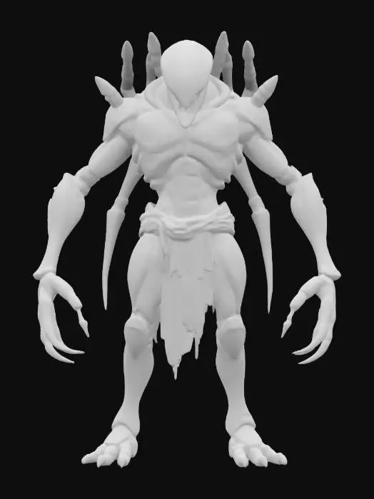 3D model for sci-fi fantasy robotic spider humanoid creature, spider body and humanoid like structure, terrifying expression, spider in attack, clawed limbs, covered in torn clothes, extremely details, high resolution texture, epic stance, #game figure#