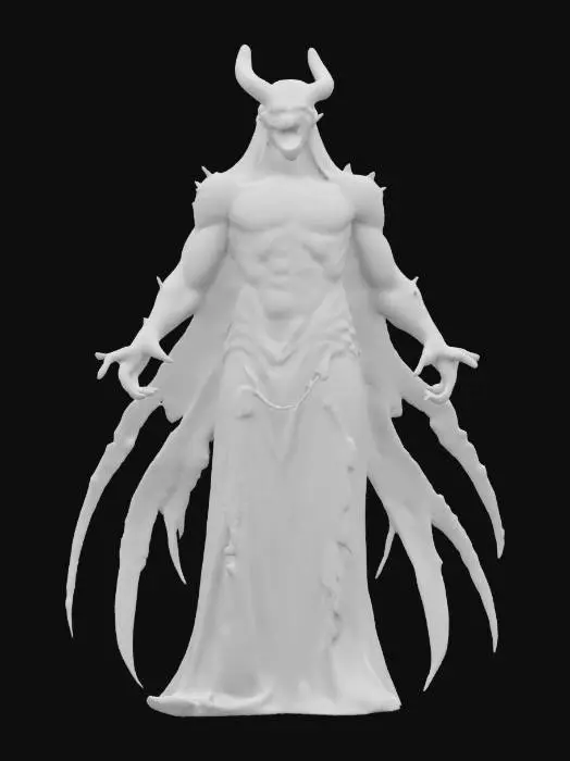 3D model for fantasy sea vampire, massive graceful body, floating in the water, body covered in scales and robe fluttering in the water, limbs ending in fins, detailed demonic face with bared teeth, extremely detailed, high resolution texture, epic stance