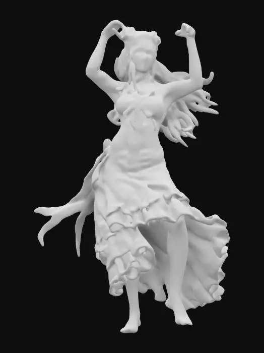 3D model for fantasy female dancer, slim graceful body, latin dance outfit, graceful movements, in action, beautiful detailed face, extremely detailed, high resolution texture, epic stance