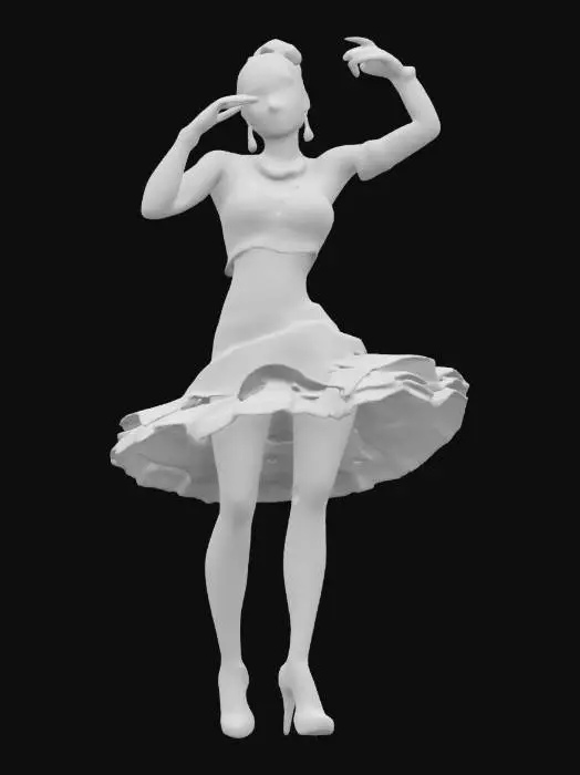 3D model for fantasy female dancer, slim graceful body, latin dance outfit, graceful movements, in action, beautiful detailed face, extremely detailed, high resolution texture, epic stance