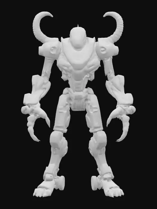 3D model for sci-fi machine warrior, body of elegant solid construction, several limbs capable of grasping objects, technological tentacles on the back of the body, body covered in silk plastic-metal radiating vibrant color, small head with glowing eyes, extremely details, high resolution texture, epic stance