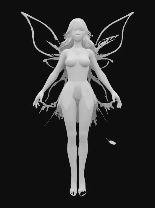 3D model for fantasy astral fairy, translucent body made of stardust, body floating in space, hair from nebulous, eyes like miniature stars without pupils, wings resembling aurora borealis, instead of a headdress levitating crystals and a light ring, detailed beautiful face, extremely detailed, high resolution texture, epic stance, #fairy#