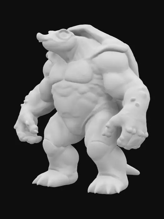 3D model for fantasy humanoid stone turtle, massive body with stone crystals, massive paws ending in claws, head covered with a stone shield, light shining through the stone plates, extremely detailed, high resolution texture, epic stance