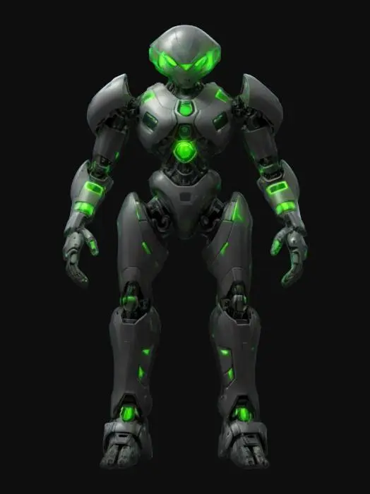 3D model for sci-fi technological mechanoid, modular body, multiple limbs, energetic luminescent drive inside the body, detection sensors all over the body, extremely detailed, high resolution texture, epic stance