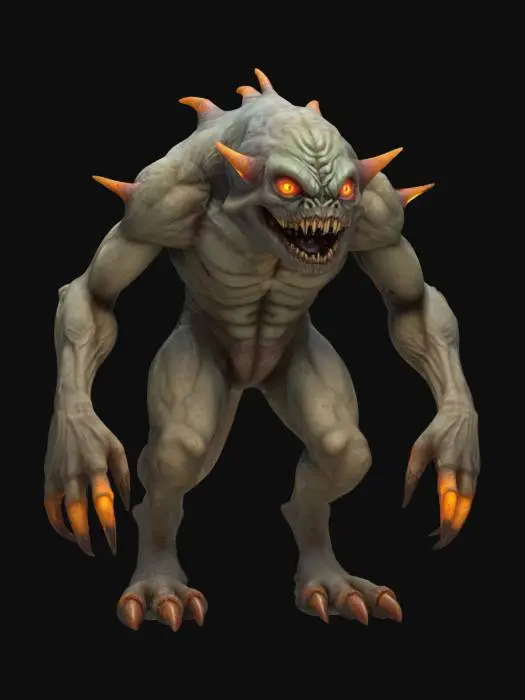 3D model for fantasy underground monster, massive body, several limbs allowing climbing and crawling, large head and jaw full of fangs, several glowing eyes, extremely detailed, high resolution texture, epic stance