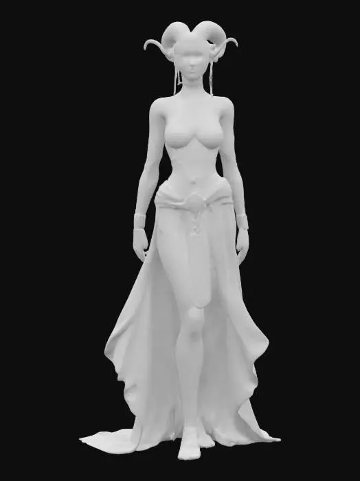 3D model for chaos creatures from another world with graceful body curves, slender tall figures, soft silky skin, elegant decorative clothing with distinctive symbols, technological elements on the body, detailed delicate facial features, in action, extremely detailed, high resolution texture, epic stance