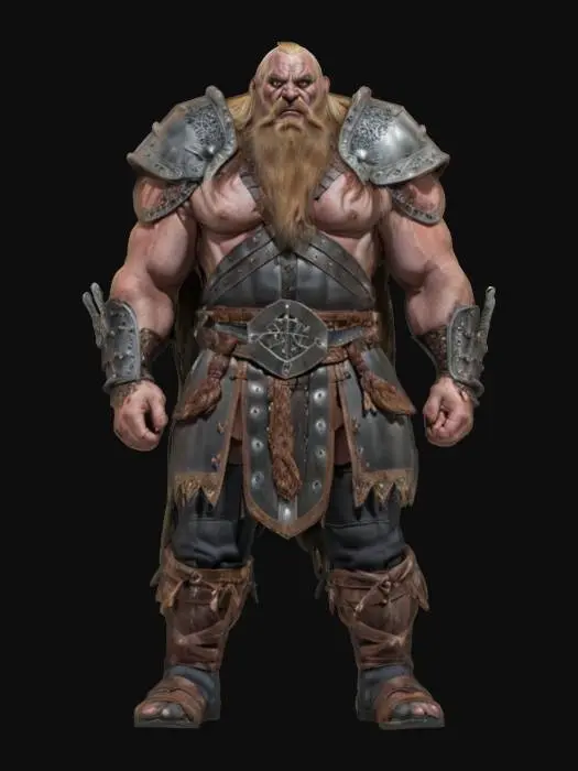 3D model for [Norway] fantasy viking demon warrior, massive body, long beard, dressed in leather armor, detailed grim expression on face, extremely detailed, high resolution texture, epic stance, #AroundTheWorld#