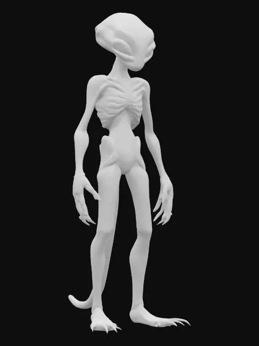 3D model for [New Mexico] alien intelligent humanoid creature, slender tall body, smooth silky skin, large head with large dark eyes, elegant and graceful features of the whole body, extremely detailed, high resolution texture, epic stance, #AroundTheWorld#