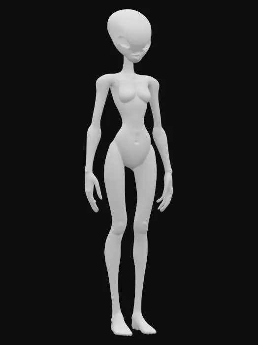 3D model for [New Mexico] alien intelligent humanoid creature, slender tall body, smooth silky skin, large head with large dark eyes, elegant and graceful features of the whole body, extremely detailed, high resolution texture, epic stance, #AroundTheWorld#