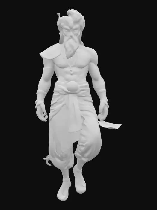 3D model for [Saudi Arabia] fantasy genie guardian of all treasures, massive muscular body formed like blue steam, lower body like steam coming out of one place, entire figure floating in the air, noble Arabian clothing, detailed indignant expression on face, extremely detailed, high resolution texture, epic stance, #AroundTheWorld#, gold accessories