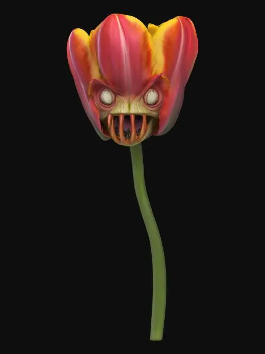 3D model for [Holland] extreme flower monster tulip, floating in the air, detailed flower, snout with fangs, extremely detailed, high resolution texture, epic stance, #AroundTheWorld#