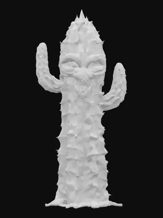 3D model for [Arizona] fantasy elemental cactus, cactus body and thorns, whole body similar to saguaro cacti, menacing appearance, detailed menacing face, extremely detailed, high resolution texture, epic stance, #AroundTheWorld#