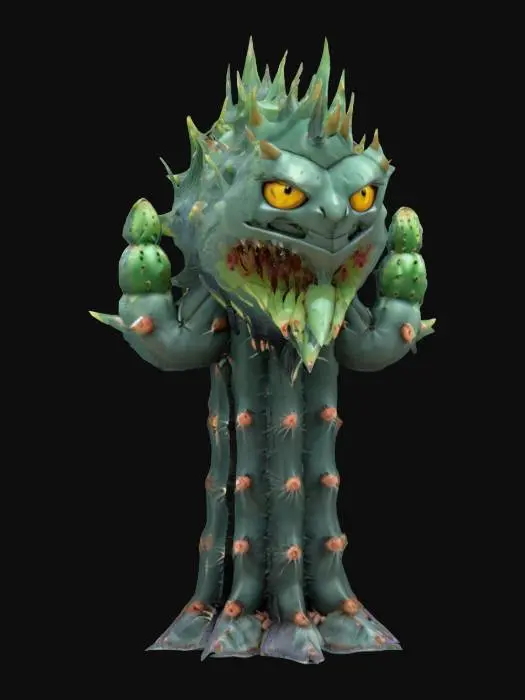 3D model for [Arizona] fantasy elemental cactus, cactus body and thorns, whole body similar to saguaro cacti, menacing appearance, detailed menacing face, extremely detailed, high resolution texture, epic stance, #AroundTheWorld#