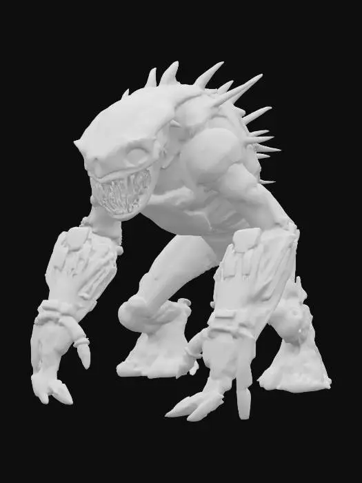 3D model for fantasy underground cyborg monster, massive body, several limbs allowing climbing and crawling, large head and jaw full of fangs, several glowing eyes, extremely detailed, high resolution texture, epic stance