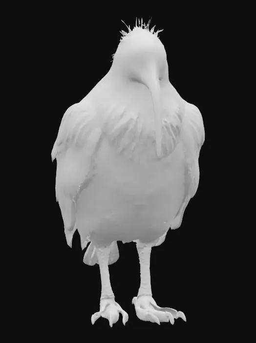 3D model for fantasy electronic scary kiwi, massive tall body, glowing energy all over the body, long fluffy feathers, detailed glowing big eyes, extremely detailed, high resolution texture, epic stance, #AroundTheWorld#