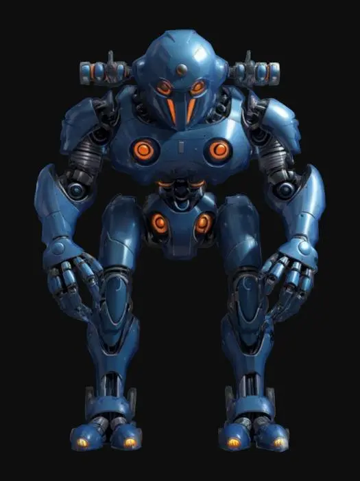 3D model for sci-fi utopian robot monster from another world, body consists of a single ball with a seated head and limbs, has a metal mask over his face, has various devices on his body, extremely detailed, high resolution texture, epic stance